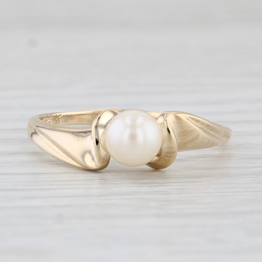 Light Gray Cultured Pearl Solitaire Ring 10k Yellow Gold Size 11.5