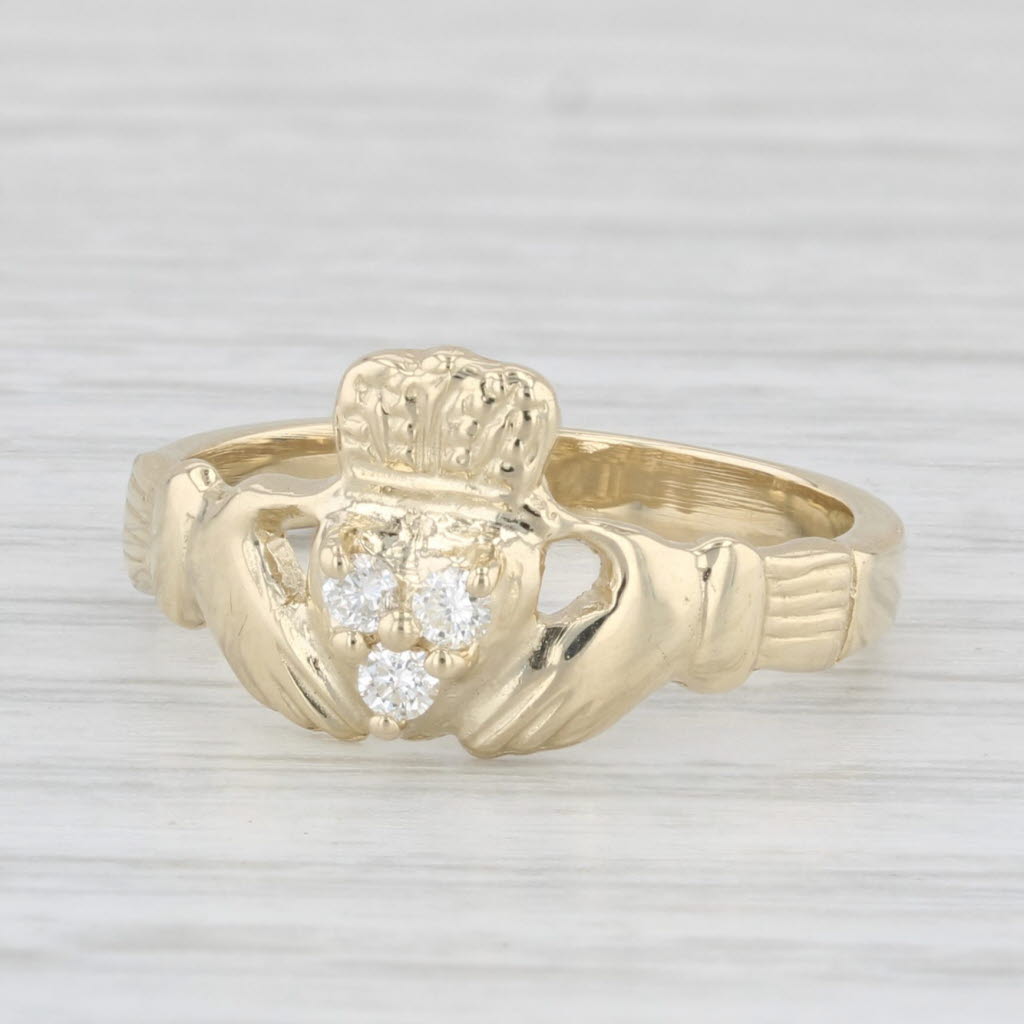 Light Gray Diamond Irish Claddagh Ring 14k Yellow Gold Size 6.25 Engagement