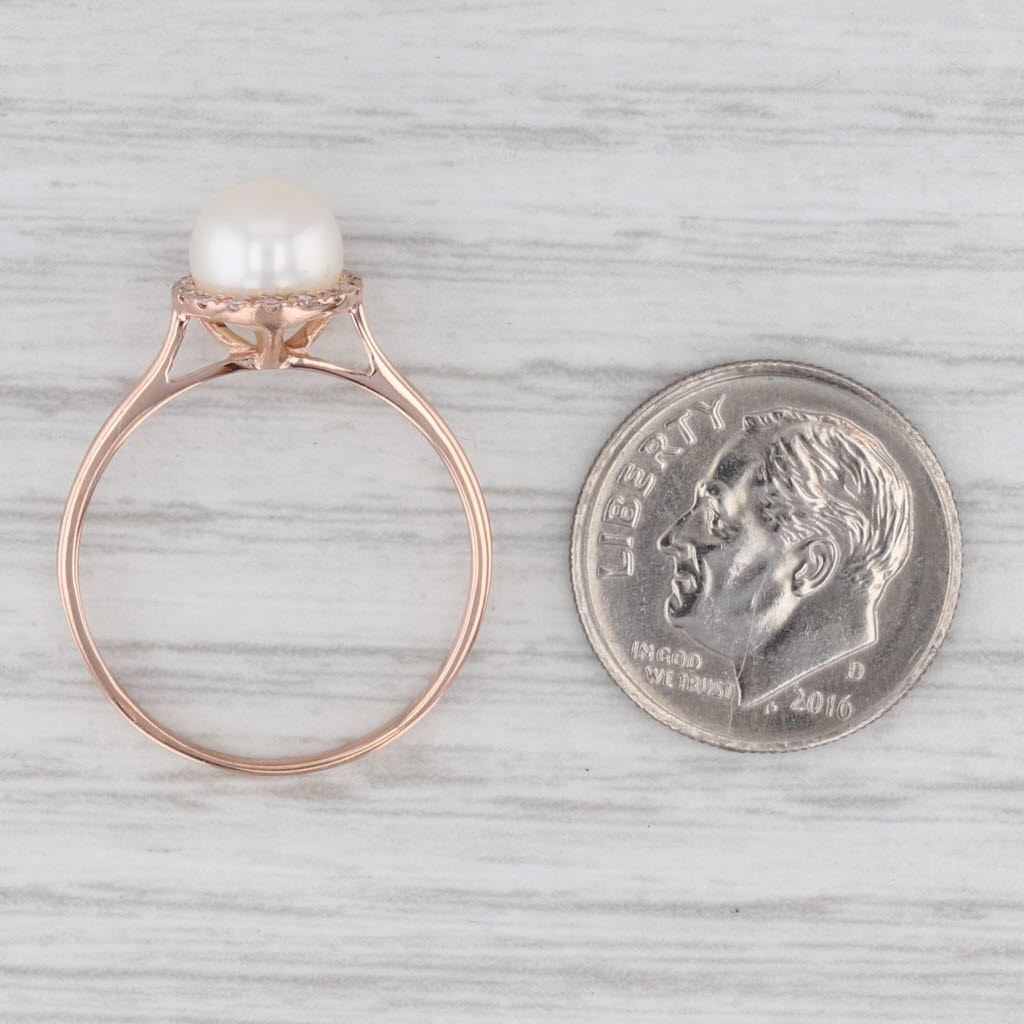 Light Gray Cultured Pearl Diamond Halo Ring 14k Rose Gold Size 7.5