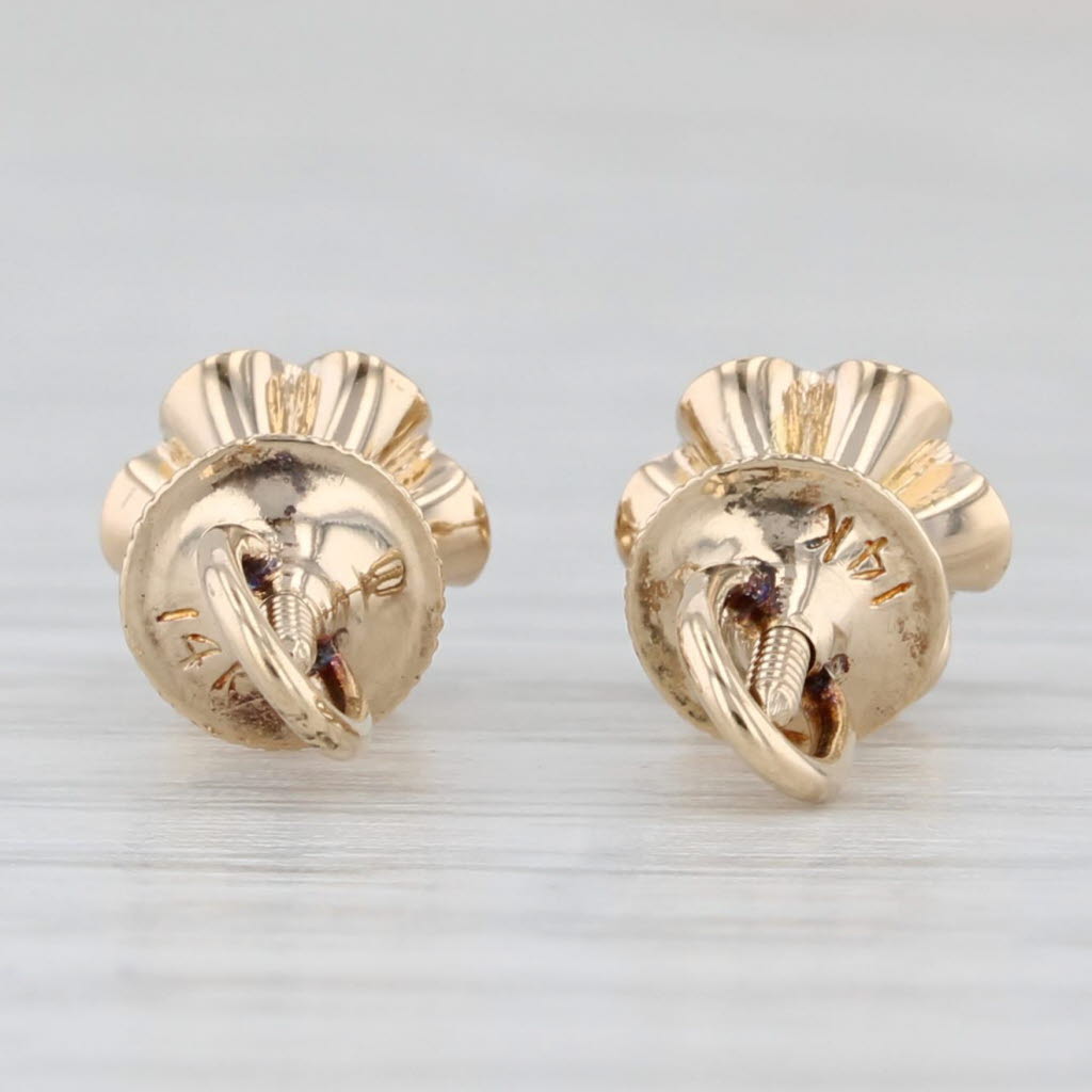 Light Gray Antique Diamond Buttercup Stud Earrings 14k Yellow Gold Screw On Pierced
