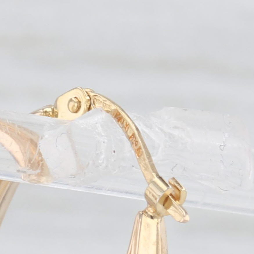Light Gray Beveled Oval Hoop Earrings 14k Yellow Gold Snap Top Hoops