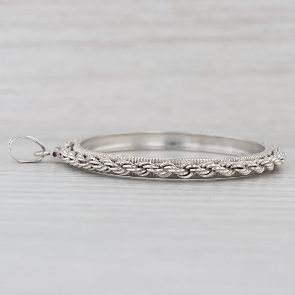 Large Sterling Silver Coin Holder Bezel Pendant Rope Frame for Morgan Dollar