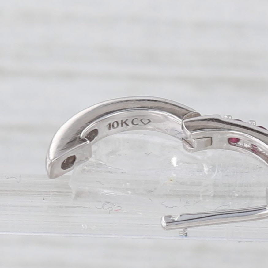 Light Gray 0.30ctw Ruby Hoop Huggie Earrings 14k White Gold Round Hoops Snap Top