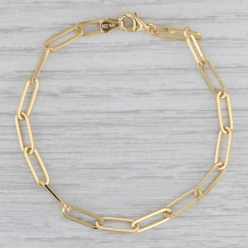 Gray New Paperclip Chain Bracelet 14k Yellow Gold 7 1/4" 4.1mm