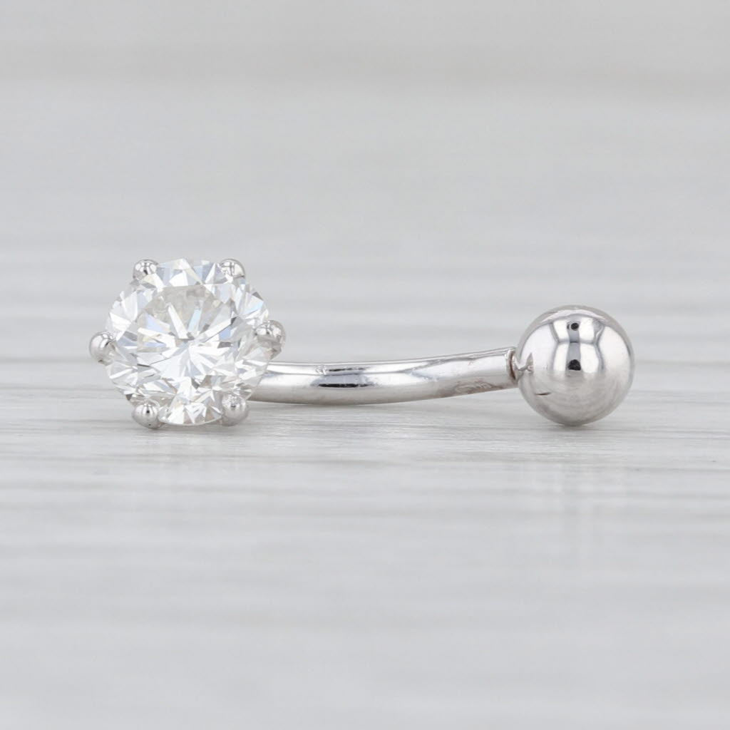 GIA 0.81ct Round Diamond Solitaire Barbell Naval Piercing 18k White Gold