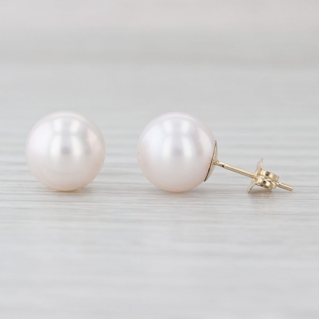 9.2-9.3mm Pearl Stud Earrings 14k Yellow Gold Round Bead Studs