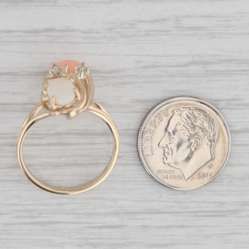 Gray Opal Coral Diamond Ring 14k Yellow Gold Size 6.5