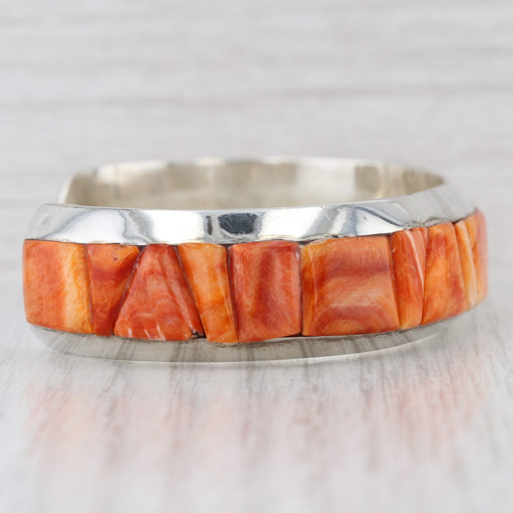 Orange Shell Cuff Bracelet Sterling Silver Vintage Navajo Native American