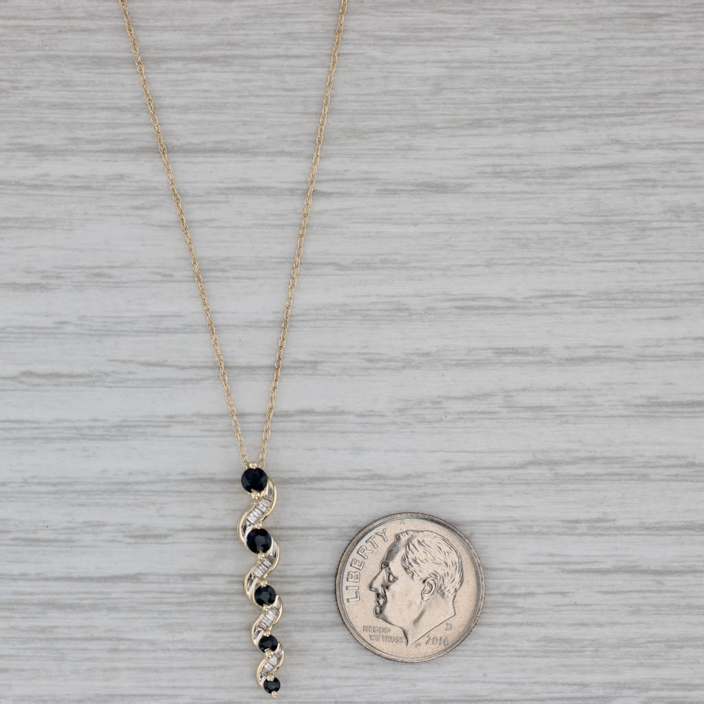 Gray 0.60ctw Graduated Blue Sapphire Diamond Journey Pendant Necklace 10k Gold 18"