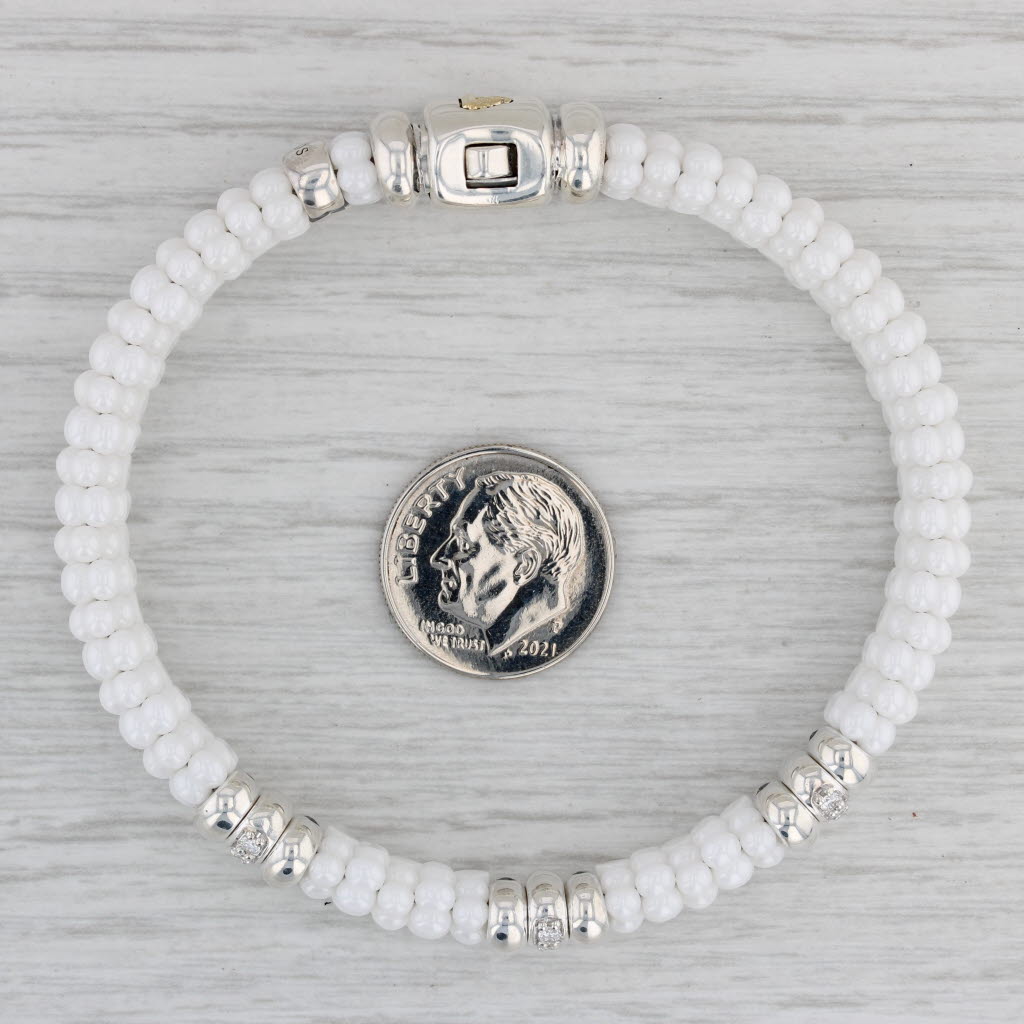 Gray Lagos Caviar 0.30ctw Diamond Ceramic Bead Bracelet Sterling Silver 18k Gold Bag