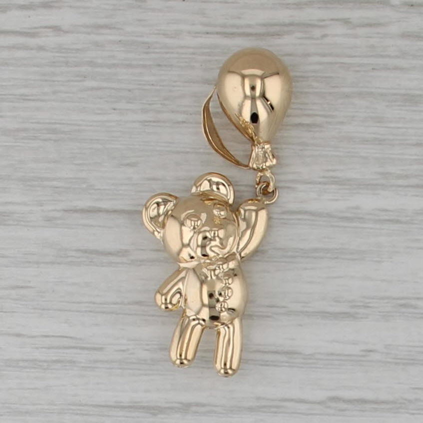 Floating Teddy Bear Holding Balloon Pendant 18k Yellow Gold Statement