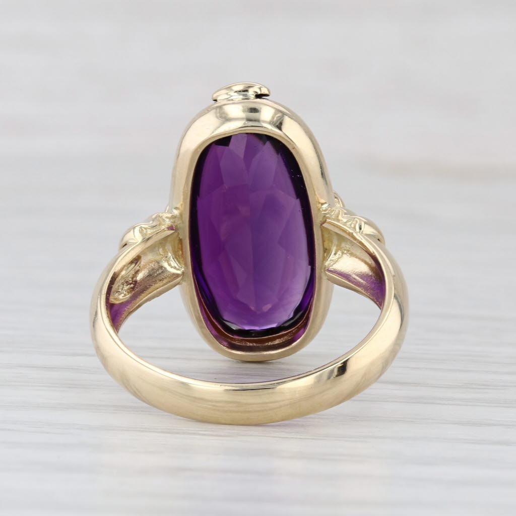Amethyst Oval Cabochon Solitaire Ring 14k Yellow Gold Size 8