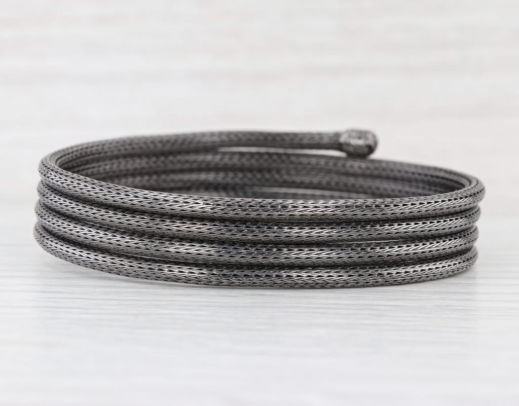 John Hardy Dark Silver Classic Chain Coil Wrap Bangle Sterling Silver Flexible