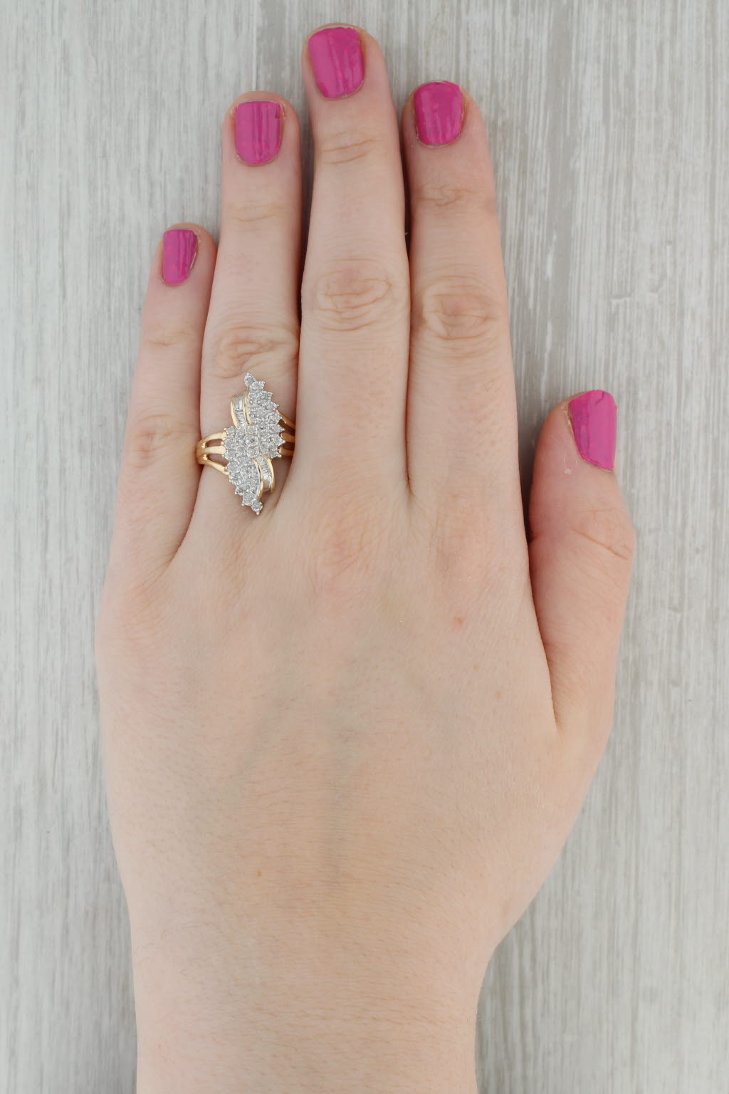 Dark Gray 0.22ctw Diamond Cluster Ring 10k Yellow Gold Size 7.5 Cocktail