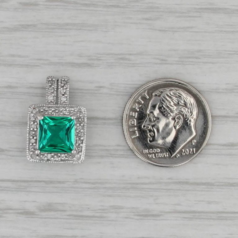 1.37ctw Lab Created Emerald Diamond Pendant 10k White Gold