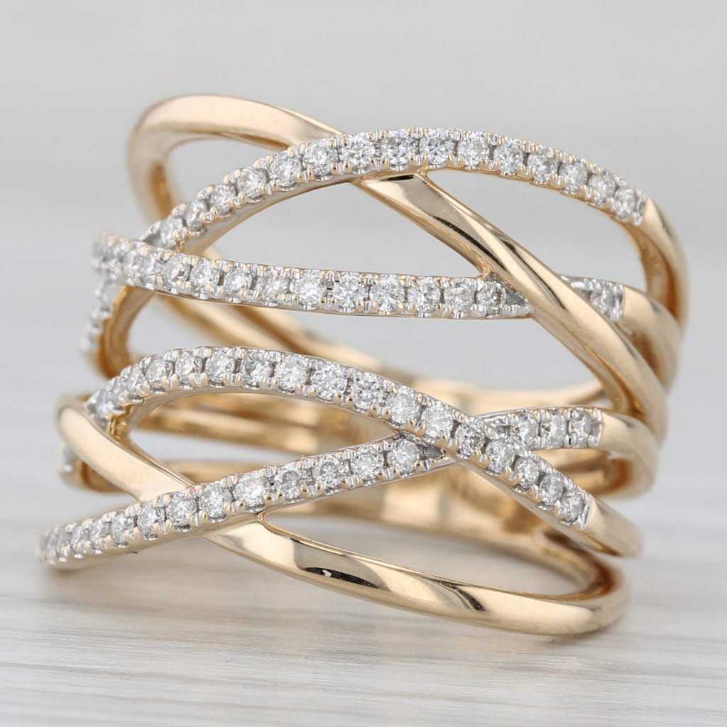 Gray Cardow 0.75ctw Diamond Crossover Ring 14k Yellow Gold Size 7 Cocktail