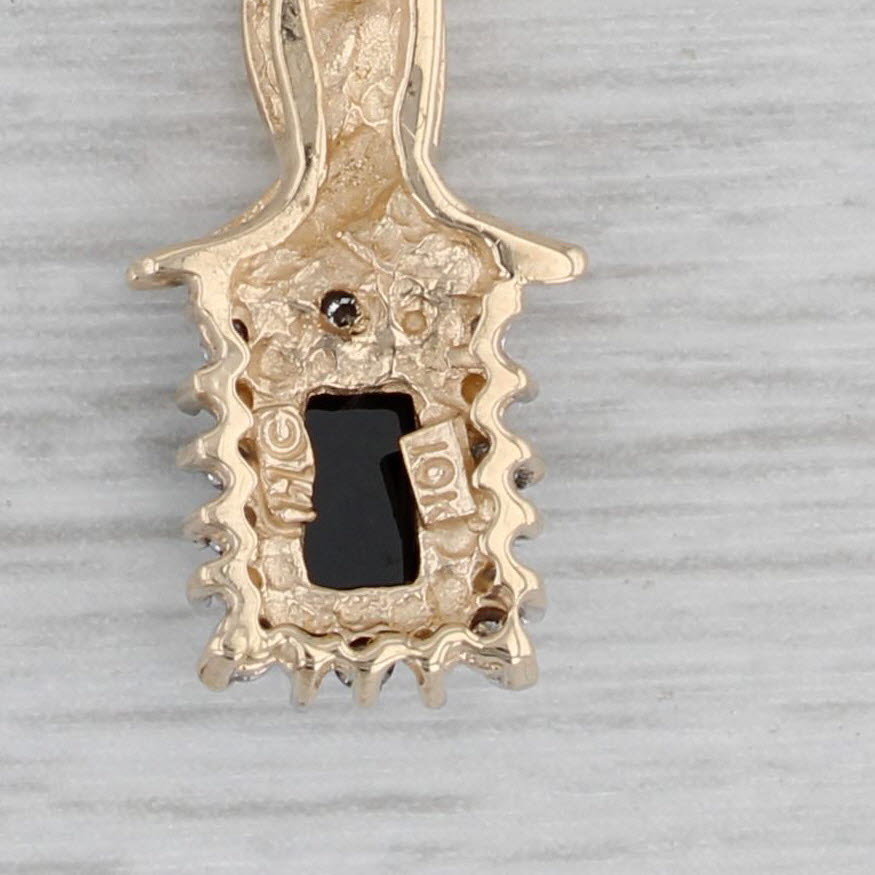 Gray 0.37ctw Onyx Diamond Halo Pendant Necklace 14k Yellow Gold 18" Box Chain