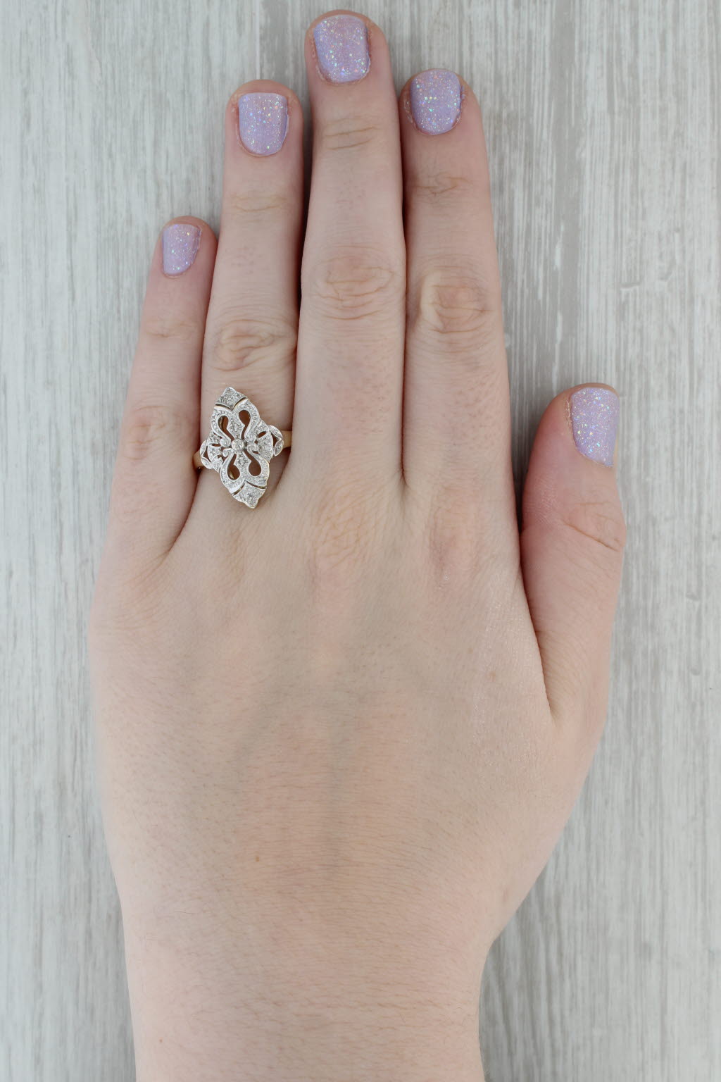 Dark Gray Diamond Accented Opening Ring 10k Yellow White Gold Size 9.5