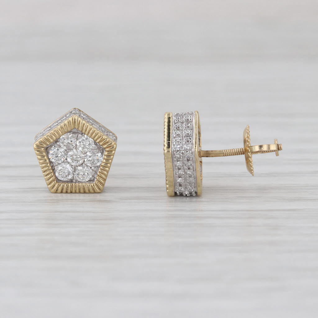 0.64ctw Diamond Cluster Halo Stud Earrings 10k Yellow Gold Screw Back Studs