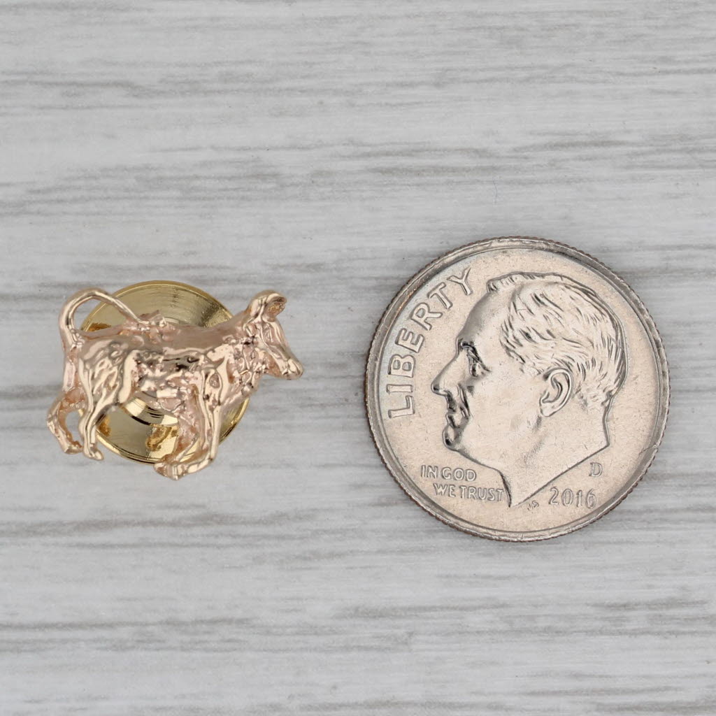 Gray Bull Lapel Tie Tac Pin 14k Yellow Gold