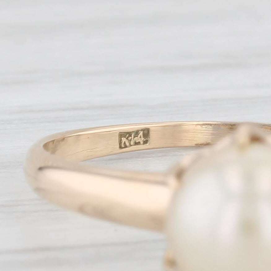 Light Gray Cultured Pearl Solitaire Ring 14k Yellow Gold Size 8.5