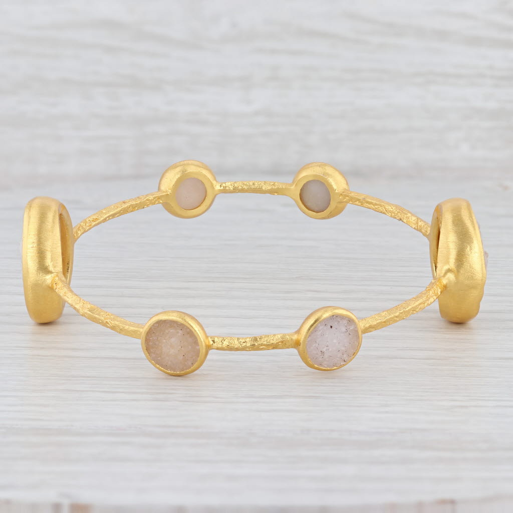 New Nina Wynn Bangle Bracelet 8" Druzy Quartz 22k Gold Vermeil Sterling Silver