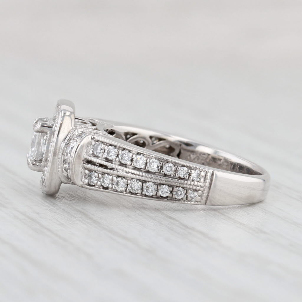 Light Gray 0.97ctw Princess Diamond Halo Engagement Ring 14k White Gold Size 6.25