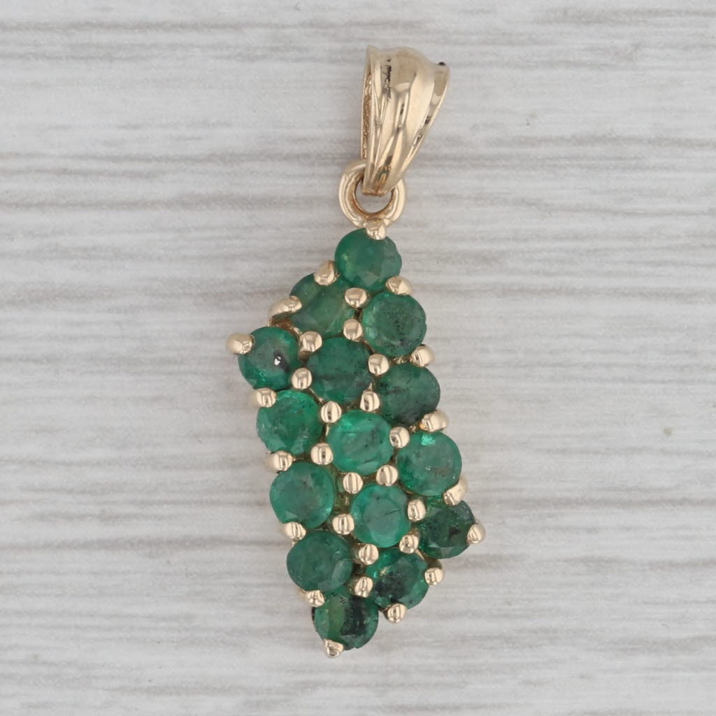 Gray 1.20ctw Emerald Cluster Drop Pendant 14k Yellow Gold