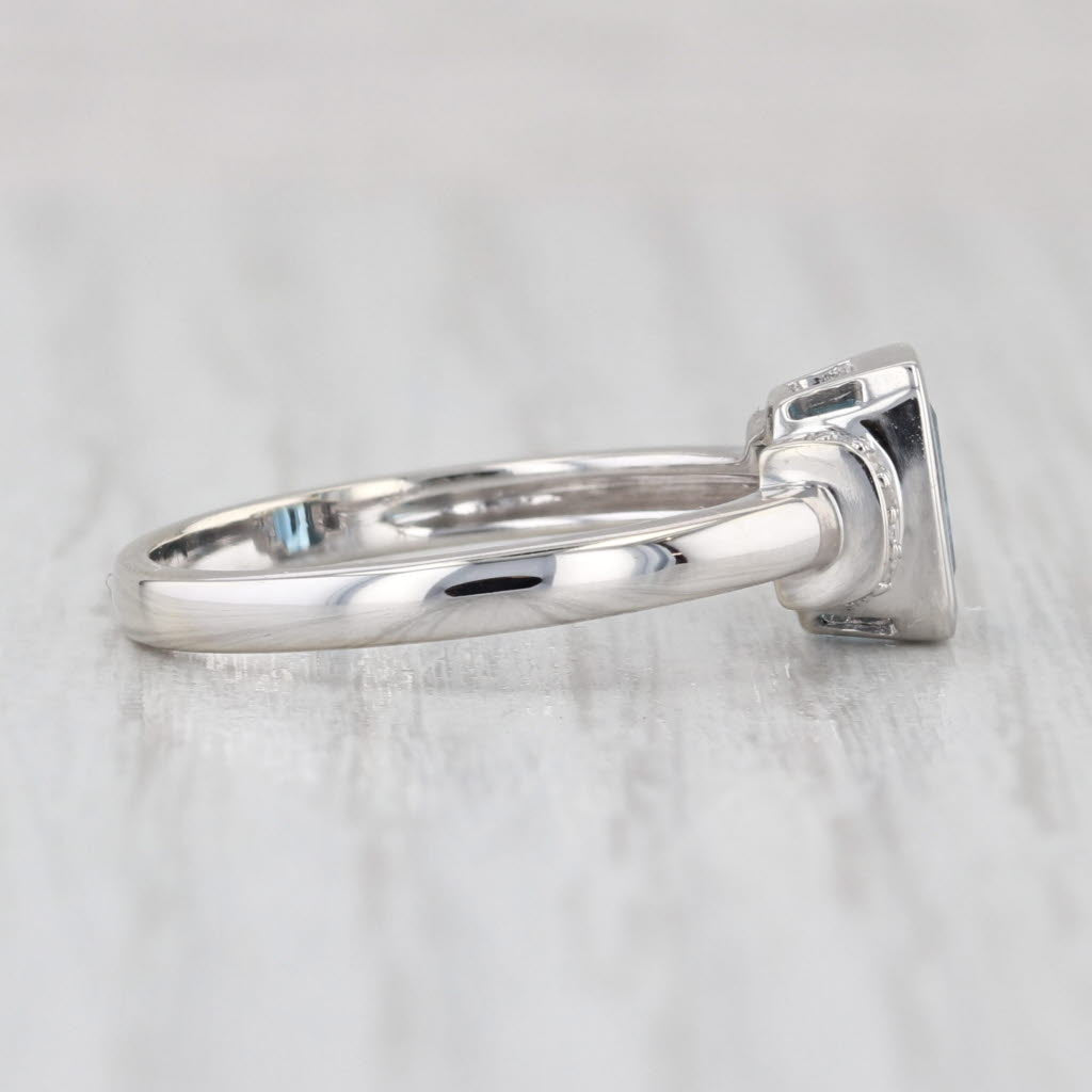1.34ctw Emerald Cut Blue Topaz Diamond Ring 10k White Gold Size 7.25