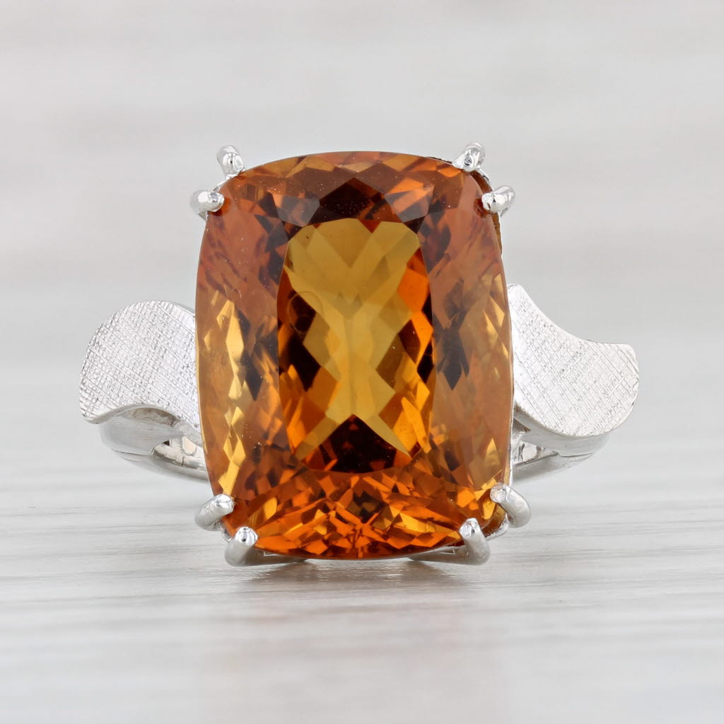 Light Gray Vintage 10.50ct Orange Citrine Ring Platinum 14k Gold Arthritic Shank Size 5