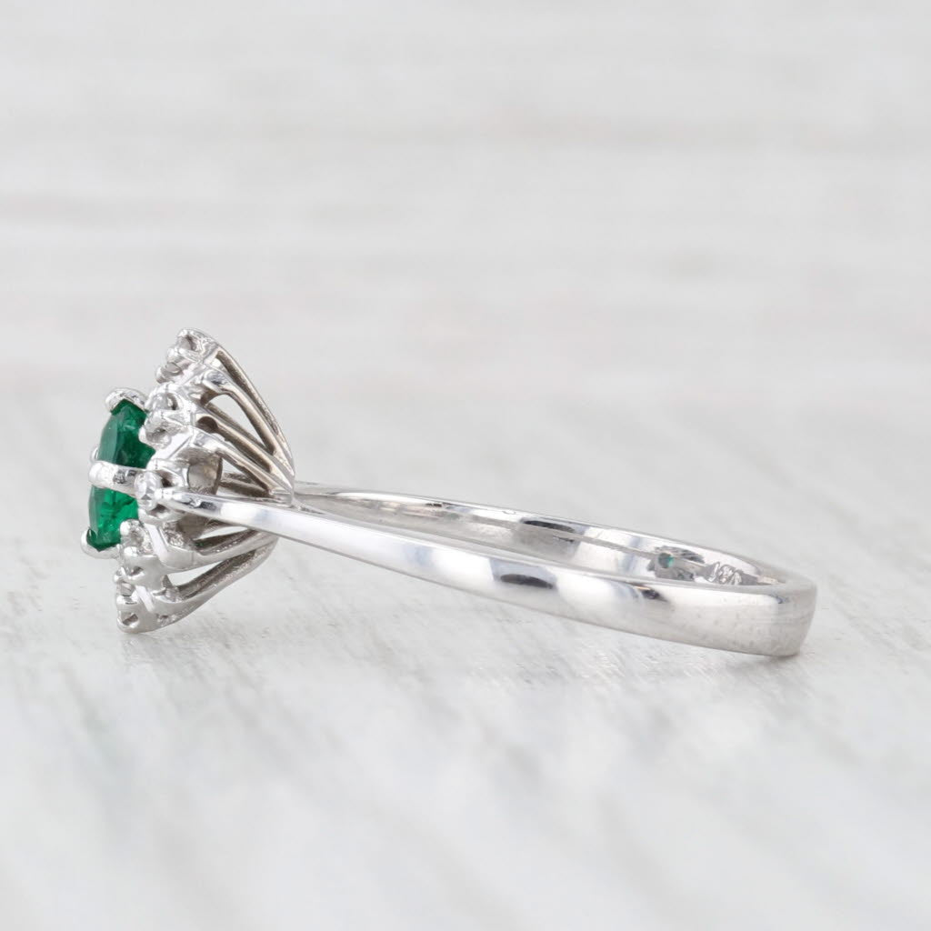 Light Gray 0.40ctw Emerald Diamond Halo Ring 18k White Gold Size 6.5