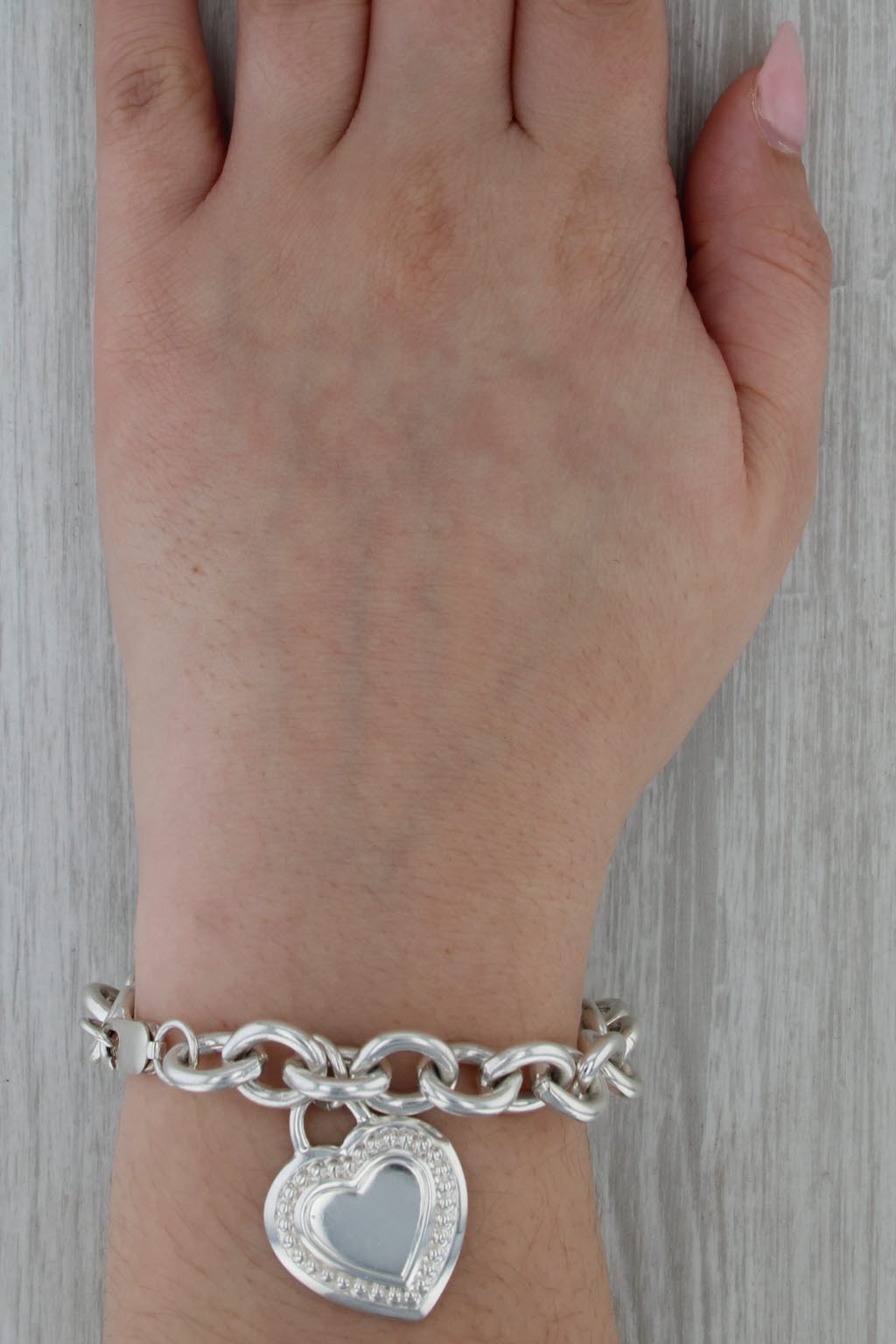 Judith Ripka Engravable Heart Charm Bracelet Sterling Silver 7.5" Cable Chain