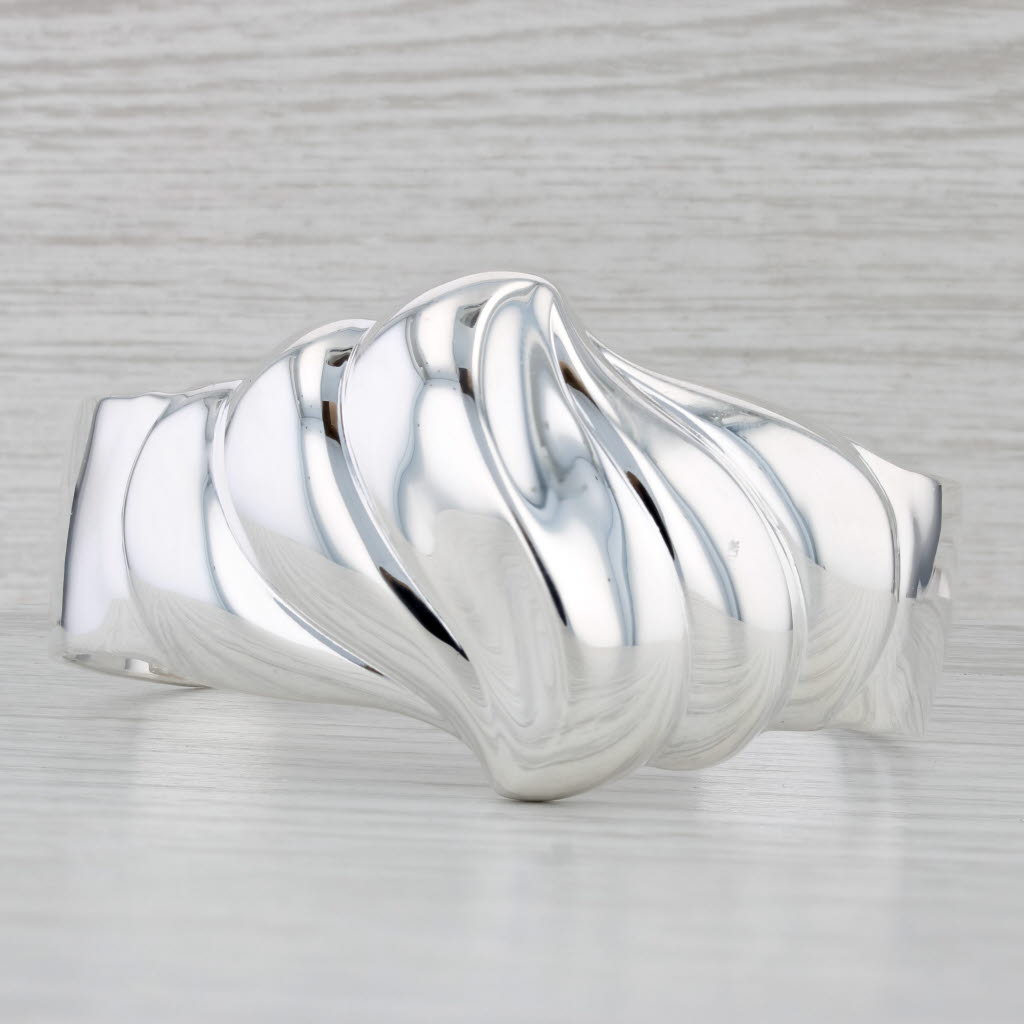 Gray Scalloped Beveled Statement Cuff Bracelet Sterling Silver 7.5"