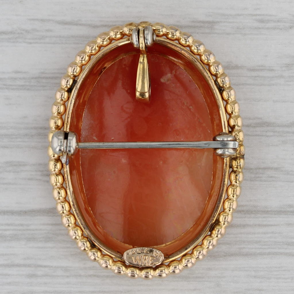 Gray Carved Shell Cameo Brooch Pendant Gold Filled Vintage Pin