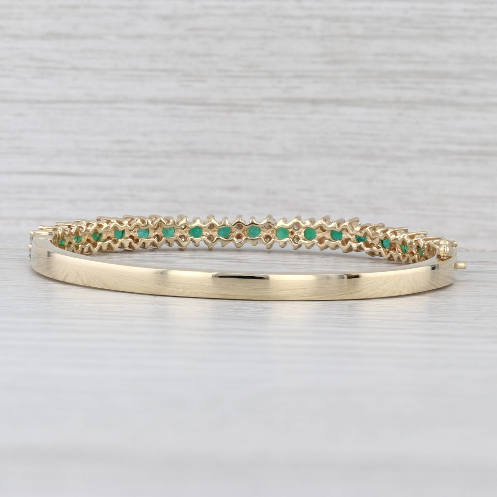 3ctw Emerald Diamond Bangle Bracelet 14k Yellow Gold Hinged 6.5"
