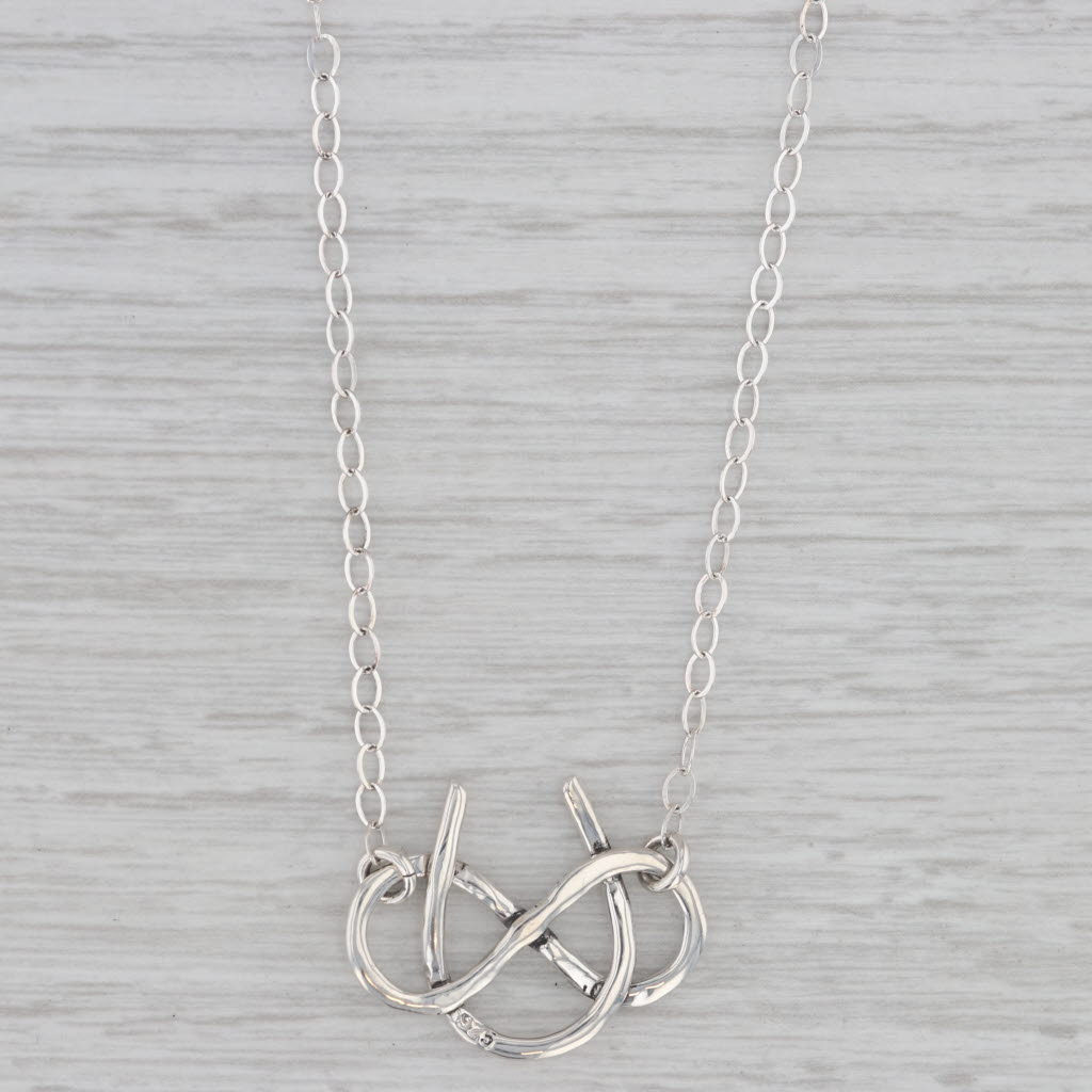 Gray Horseshoe Infinity Knot Pendant Necklace Sterling Silver 17" Cable Chain
