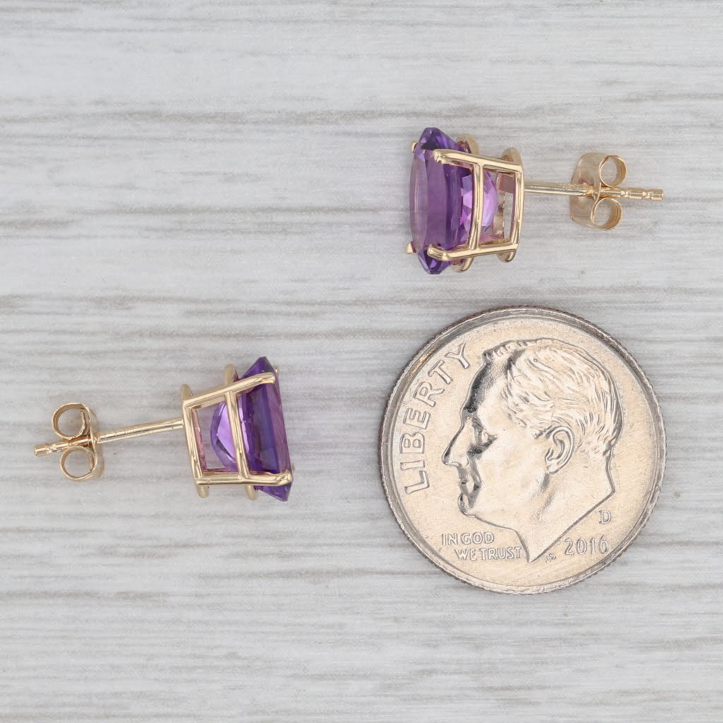 Light Gray 3.40ctw Oval Solitaire Amethyst Stud Earrings 14k Yellow Gold
