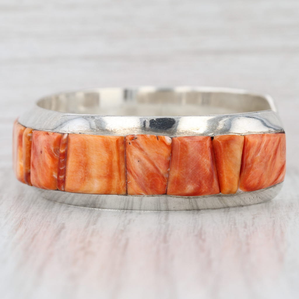 Orange Shell Cuff Bracelet Sterling Silver Vintage Navajo Native American