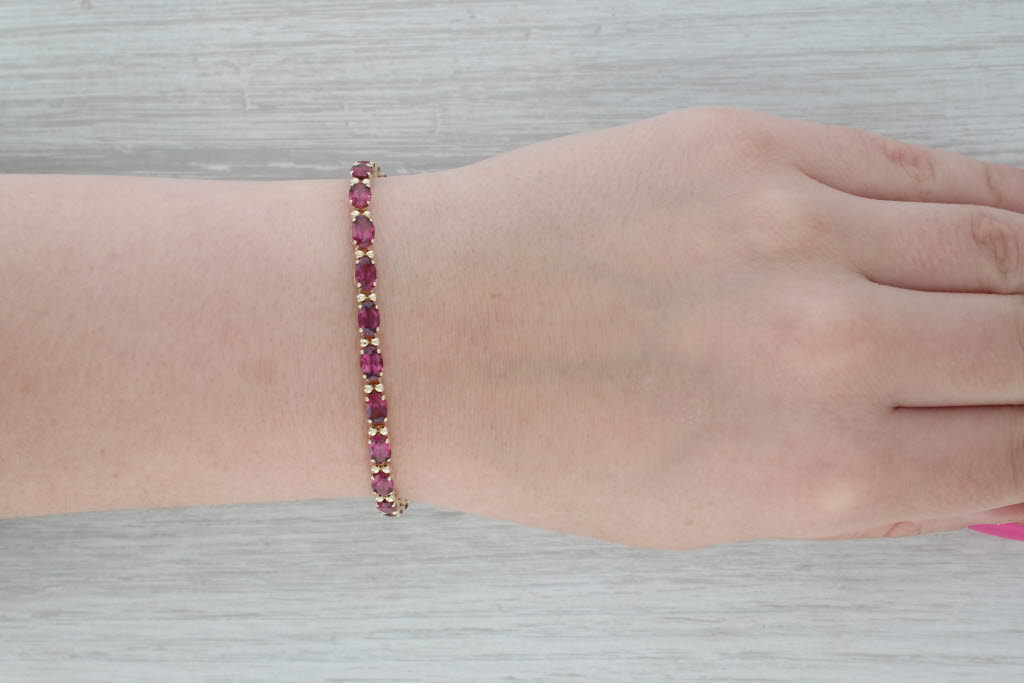 Dark Gray 13ctw Rhodolite Garnet Tennis Bracelet 14k Yellow Gold 6.5" 4.2mm