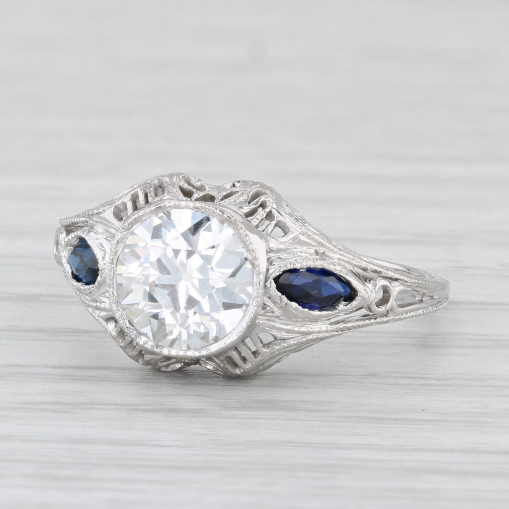 Light Gray Art Deco 1.24ct Diamond Lab Created Sapphire Engagement Ring 18k Gold GIA