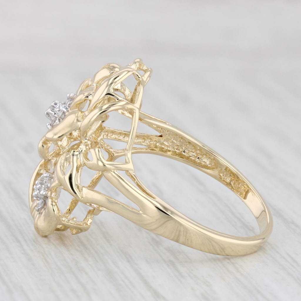 Light Gray Diamond Flower Ring 14k Yellow Gold Size 10.25 Statement Floral