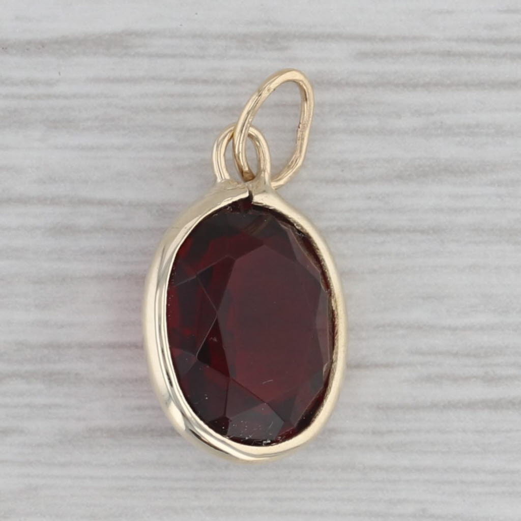Gray Red Oval Glass 10k Yellow Gold Solitaire Pendant Charm