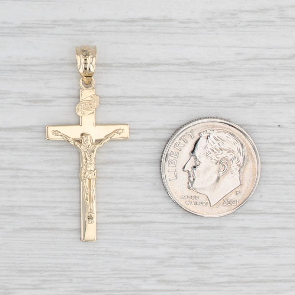 Light Gray Crucifix Cross Pendant 14k Yellow Gold Religious Jewelry Figural
