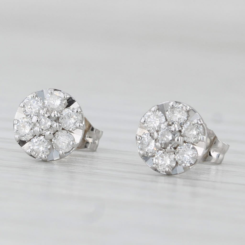 Light Gray 0.40ctw Diamond Cluster Stud Earrings 10k White Gold