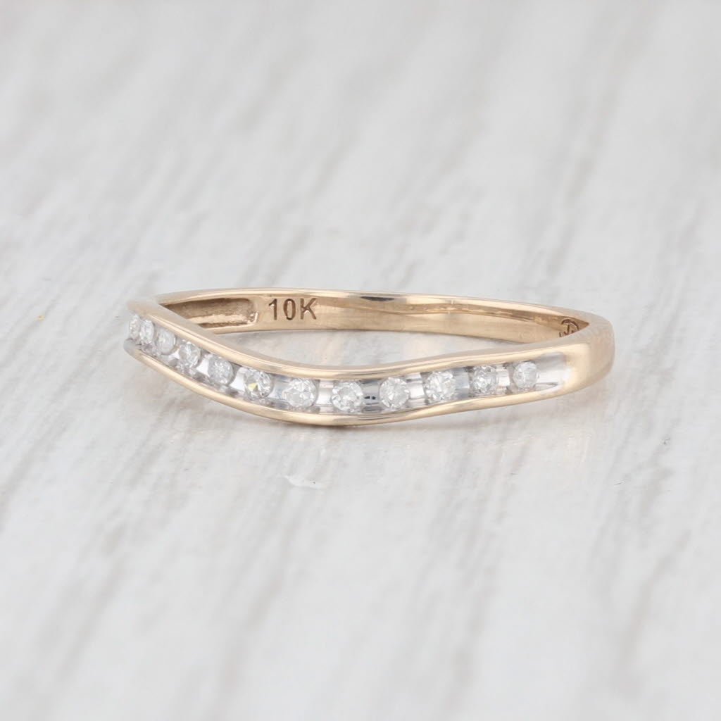 Light Gray Contoured Diamond Wedding Band 10k Yellow Gold Size 7 Ring Stackable Anniversary
