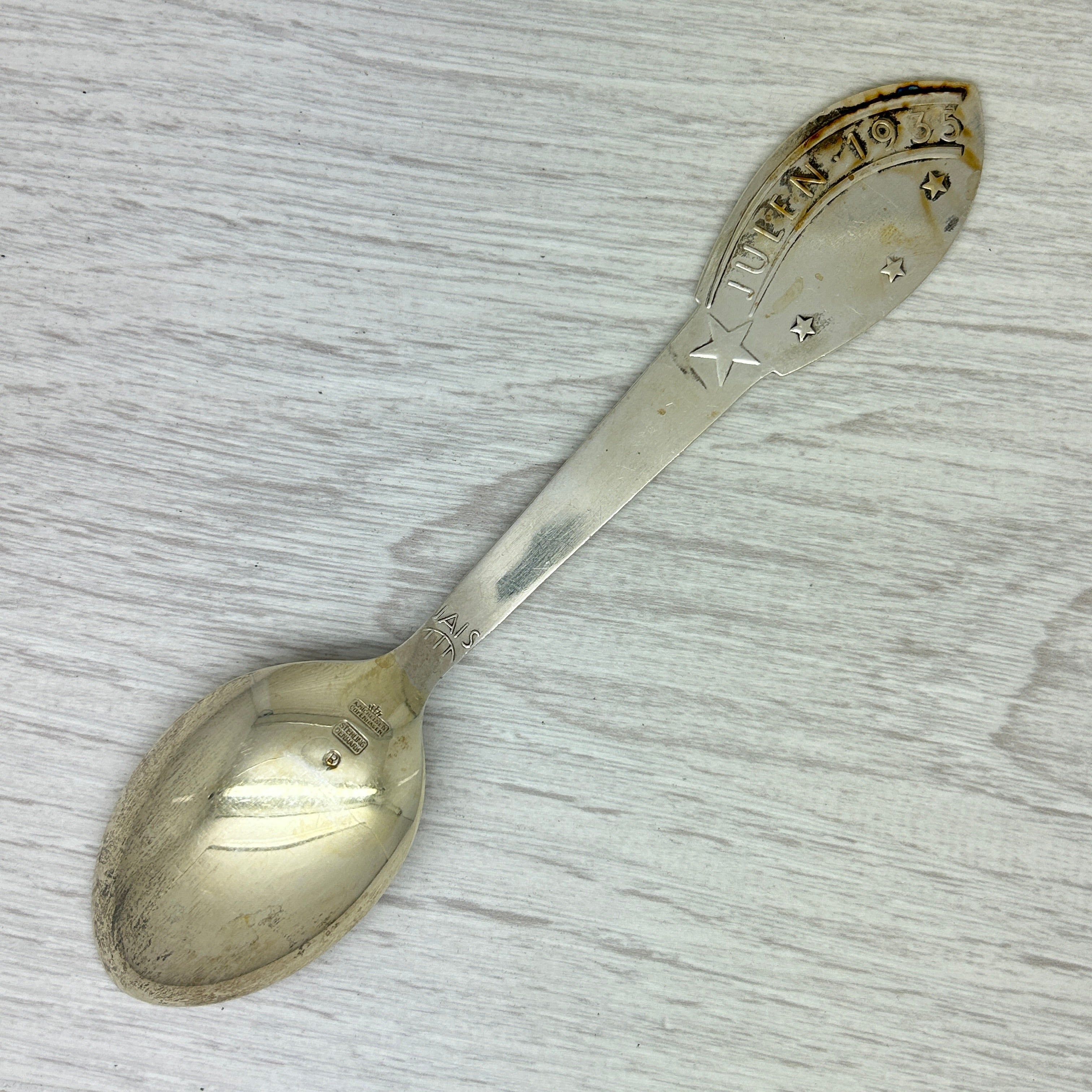 Gray Vintage 1935 Anton Michelsen Sterling Silver & Enamel Christmas Spoon Denmark