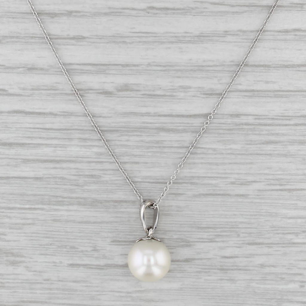 Galatea Cultured Pearl Pendant Necklace 14k White Gold 18" Cable Chain