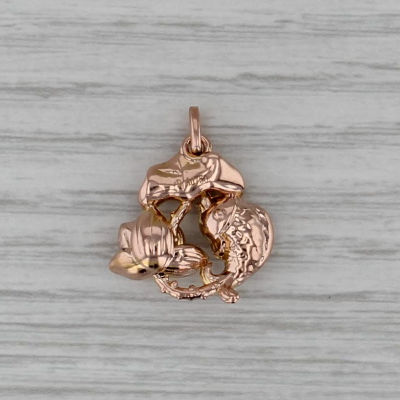 Koi Fish Lotus Flower Pendant 18k Rose Gold Charm Asian Theme