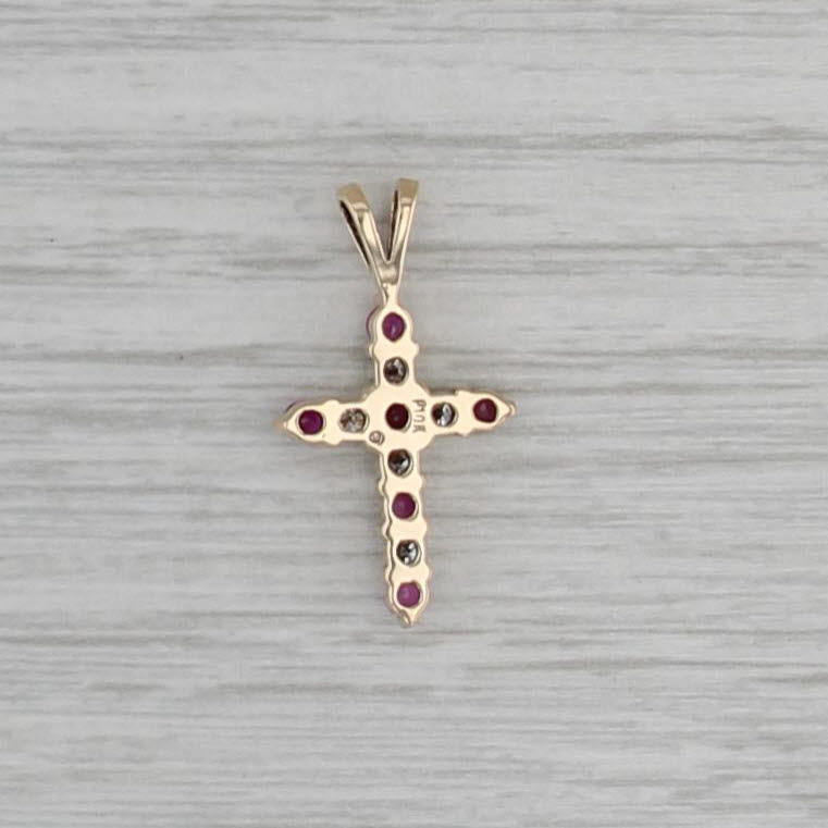 0.55ctw Ruby Diamond Cross Pendant 10k Yellow Gold
