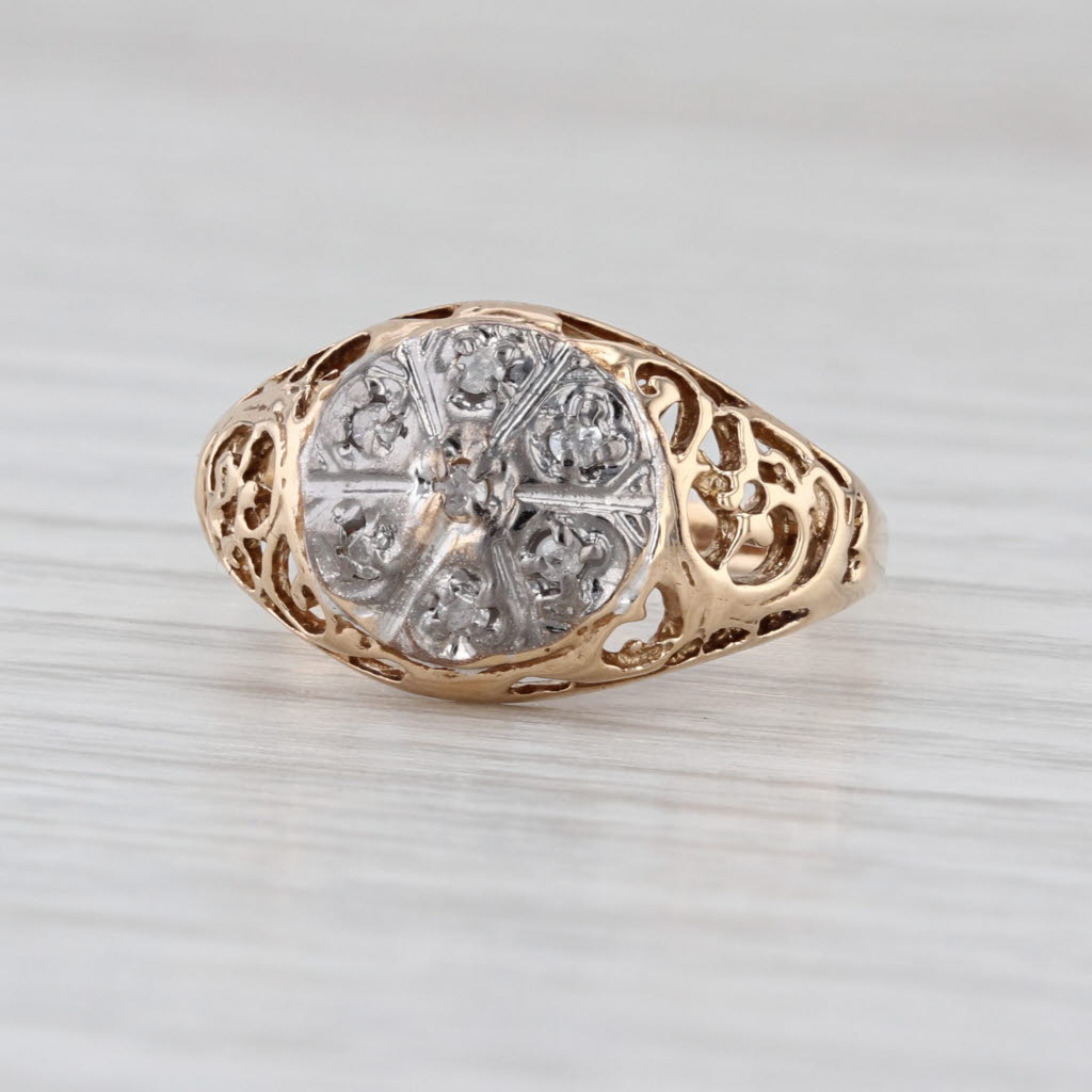 Vintage Ornate 0.56ctw Diamond Cluster Ring 10k White Yellow Gold Size 7